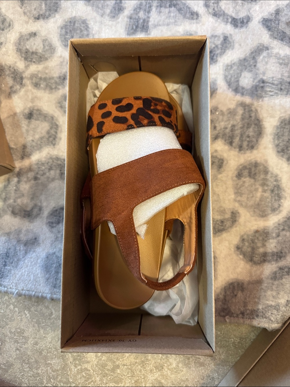 Women’s Brown Leopard Mixed-Texture Sandal